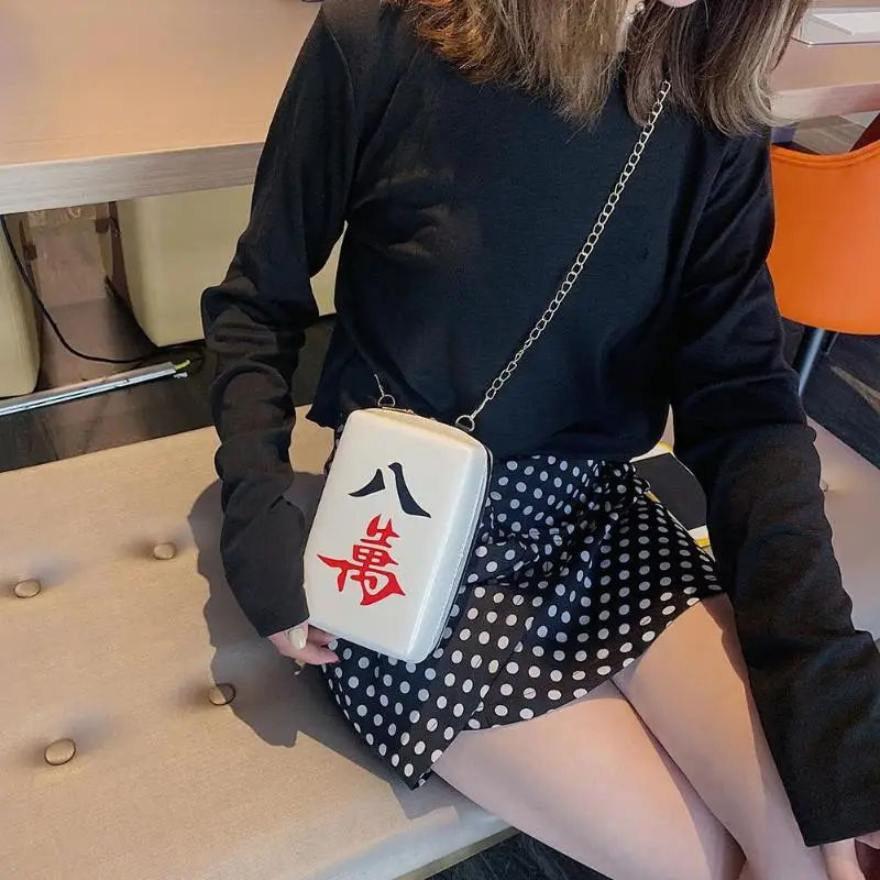Креативная женская сумка с принтом маджонг сумка через плечо Повседневная из искусственной кожи женские сумки на цепи через плечо