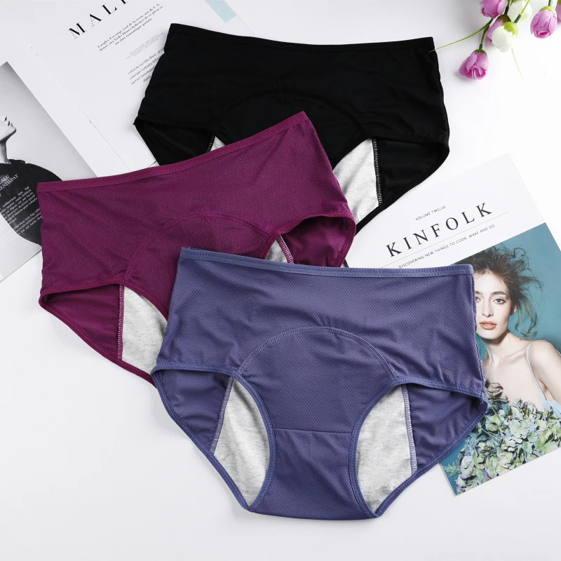 

Menstrual Underwear COTTON Leak Proof Period Panties Physiological Briefs Plus Size Women Panty Shorts Waterproof 3pcs L-6XL 30