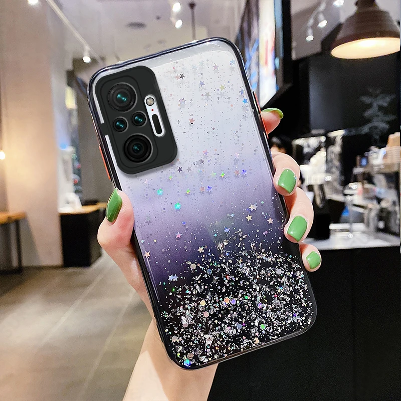 Блестящий Прозрачный чехол со звездой для телефона Xiaomi Poco M4 Pro 5G X3 NFC F3 M3 Радужный с