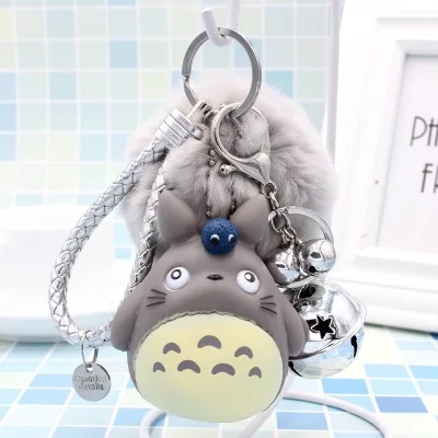 Милые брелки totoro милый Kawaii котенок брелок с котом Кольцо Аниме куклы BB пушистый меховой шар помпон брелок Шарм брелок - Цвет: A17