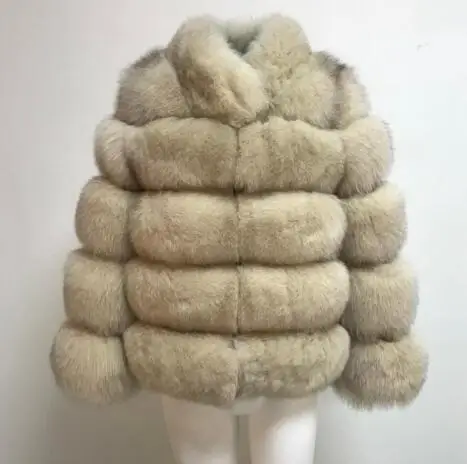 Beige Furealux Роскошная теплая шуба из натурального Лисьего меха с капюшоном, настоящие толстые меховые куртки, женские зимние модные шубы и куртки, горячая Распродажа - Цвет: Beige