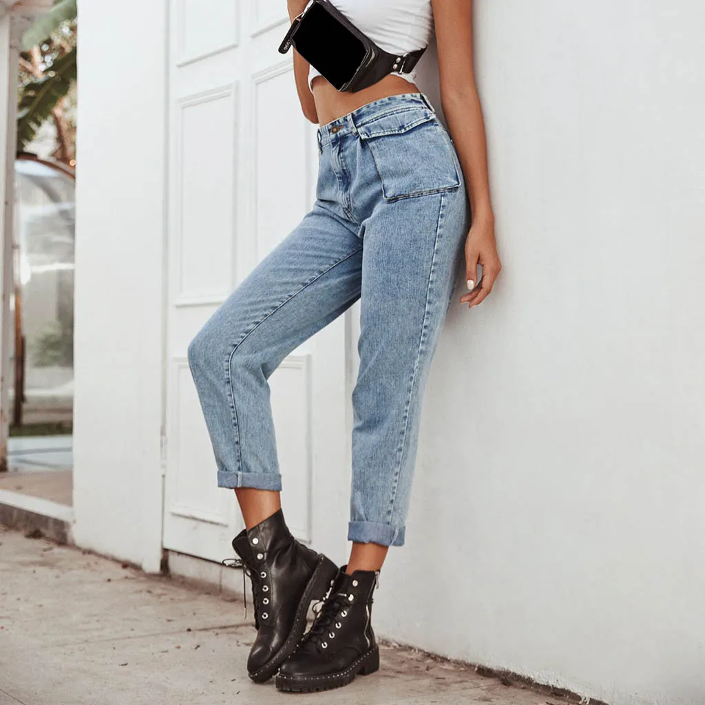 Женские джинсы с карманами и высокой талией, прямые джинсы для женщин в стиле бойфренд, свободные штаны, джинсы для мам, Mujer S10