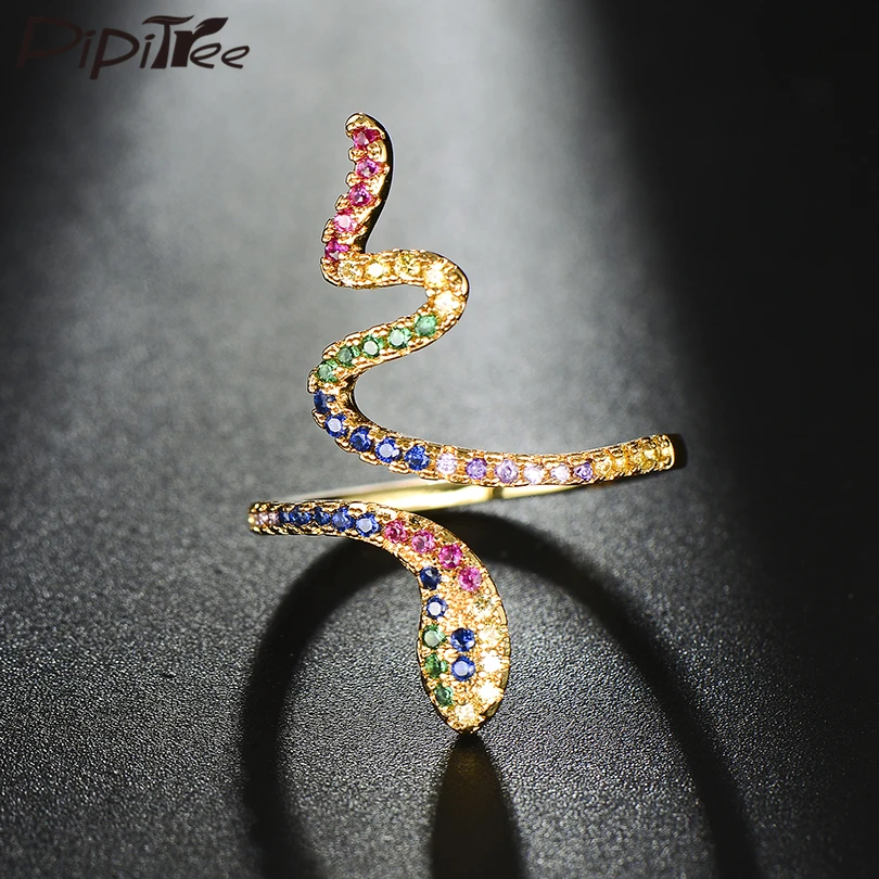 

Pipitree Punk Exaggerated Snake Ring AAA Cubic Zirconia Crystal Trendy Unique Open Finger Rings for Women CZ Jewelry Party Gift