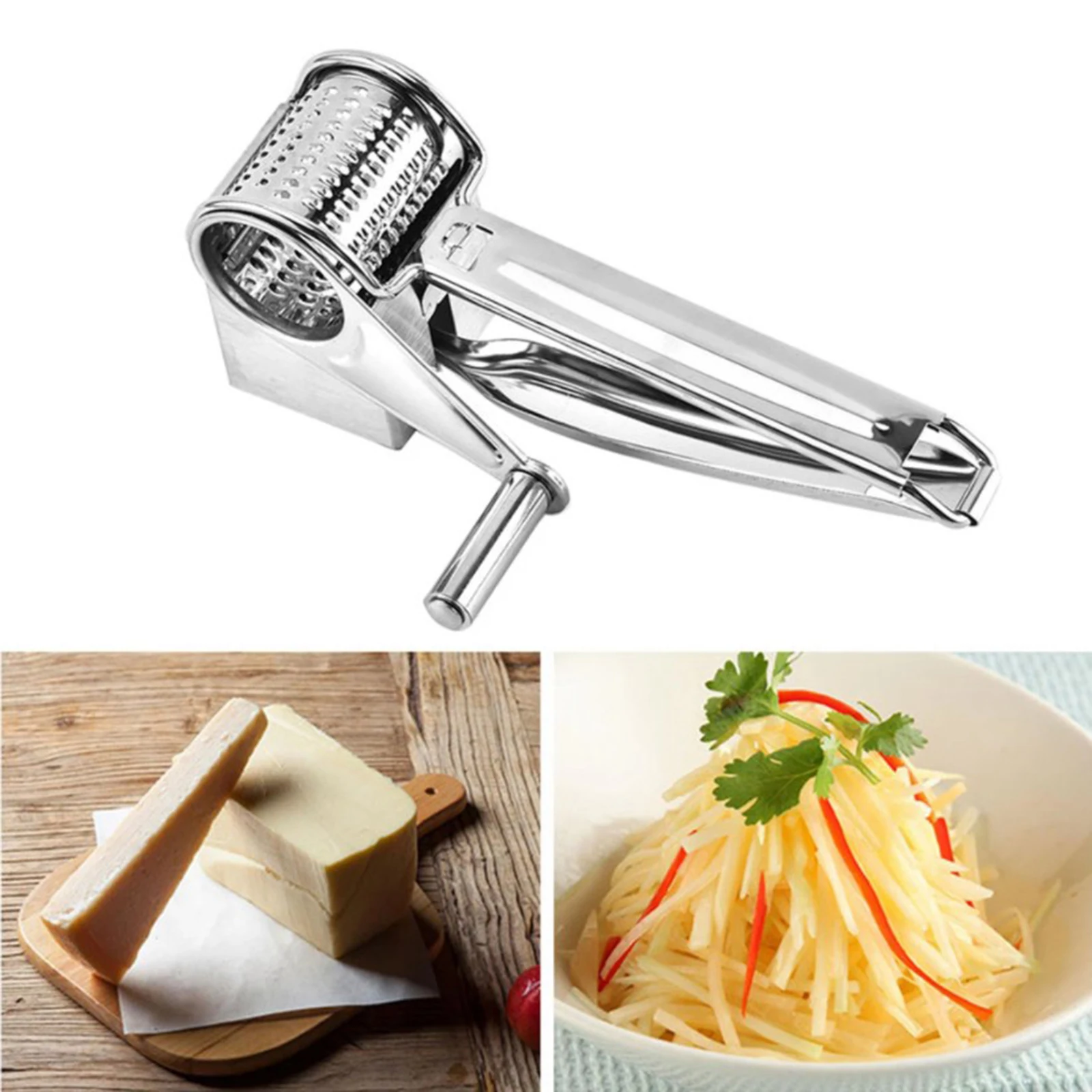 Manual Round Mandoline Slicer Shredder Rotary Cheese Grater Vegetable Cutter
