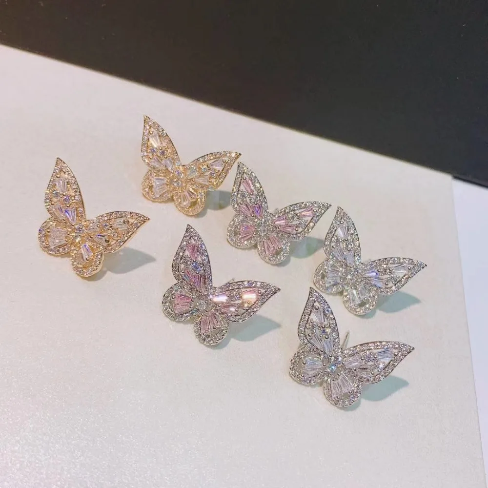 YANMEI Роскошные элегантные серьги-бабочки с кубическим цирконием для женщин и девочек, серьги-гвоздики для свадебной вечеринки YME7833