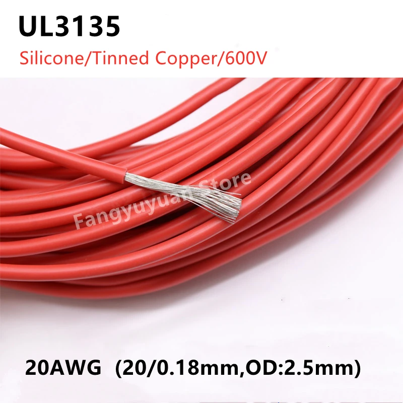 

1M 20AWG Silicone Rubber Wire Electron Copper Wire Insulated LED Lamp Lighting Cable Soft Flexible High Temperature Line UL3135