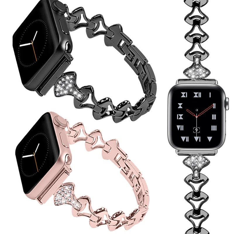 Ремешок для Apple watch band 5, 4, 44 мм, 40 мм, браслет из нержавеющей стали, Алмазный Ремень iwatch 4, 3, ремешок, 42 мм, 38 мм, аксессуары