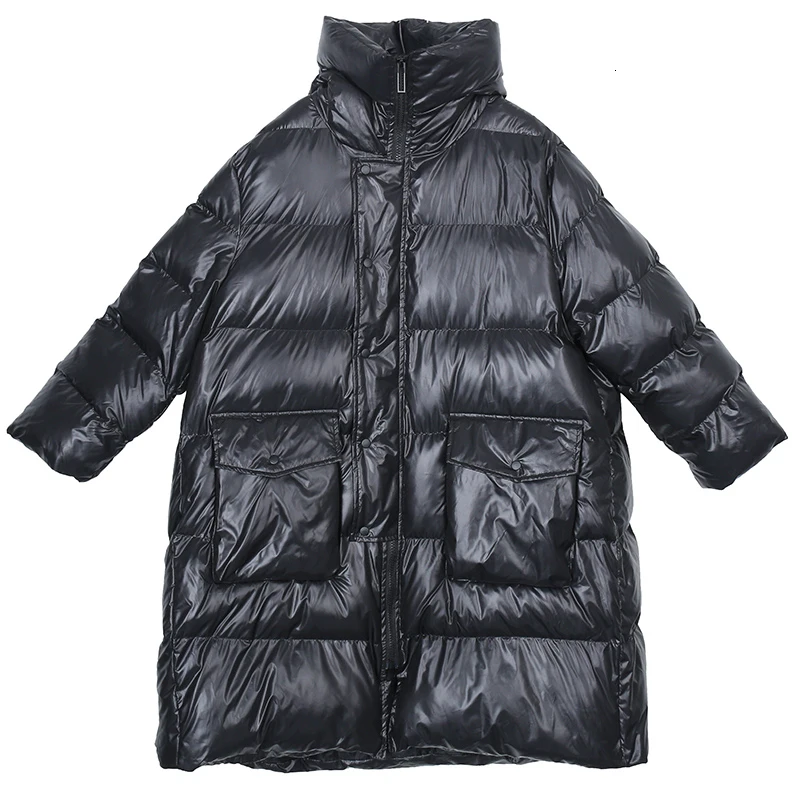 [EAM] пальто с капюшоном и большим карманом, большой размер, с хлопковой подкладкой, с длинным рукавом, свободный крой, женские парки, модная новинка, Осень-зима, 1K342 - Цвет: black