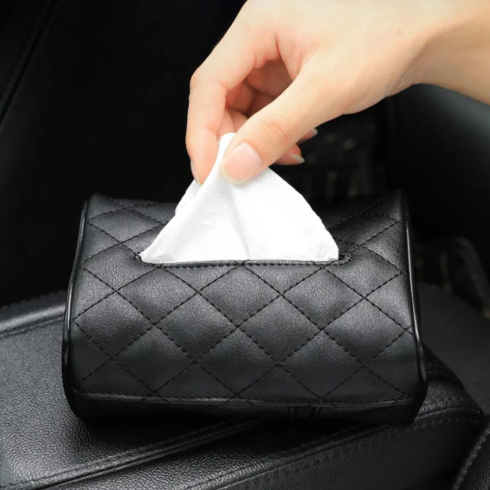 Car Tissue Box Auto PU Sun Visor Back Seat Hanging Tissue Napkin Clip Holder Storage Accessories