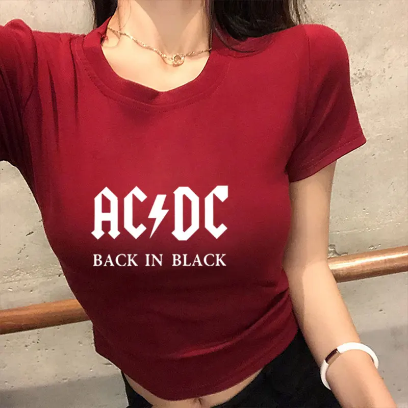 AC/DC Группа Футболка в стиле рок женские ACDC Письмо Печатные Графические футболки хип хоп Рэп музыка короткий рукав пикантные Топы Футболка - Цвет: 11