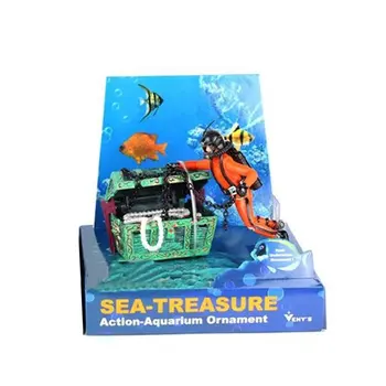 

Diver Hunter Treasure Chest Underwater Landscape Ornament Cartoon Fish Tank Aquarium Landscaping Ornament Decoration