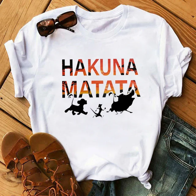 WVIOCE Hakuna Matata рубашка Женская Harajuku Ullzang The Lion King женская футболка Homme летняя футболка модный топ Женская футболка