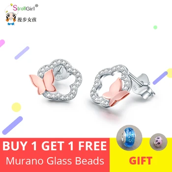 

StrollGirl 100%925 Sterling Silver Stud Earrings Rose Gold Butterfly Stud Earrings 2019 Women Fashion Jewelry Gift Free Shipping