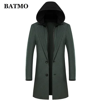 

BATMO 80% wool hooded trench coat men,men's winter wool long jackets,size M,L,XL,XXL,XXXL LB01