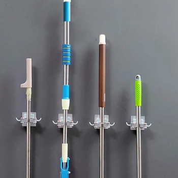 

Broom Mop Holder, Broom Gripper Holds Self Adhesive Reusable No Drilling Super Anti-Slip, Wall Mounted Storage Rack Storage & Or