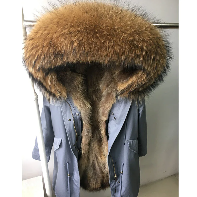 X-53 Женское пальто из лисьего меха, парка, зимняя куртка, пальто, женская парка, большой воротник из натурального меха, куртка Дамская, длинная верхняя одежда из натурального Лисьего меха - Цвет: X-53