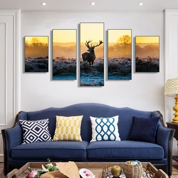 

5 Pcs Full Round Diamond Painting Animal Sika Deer Diamond Embroidery Cross-Stitch Purple Jungle Scenery Home Decor Wall Sticker