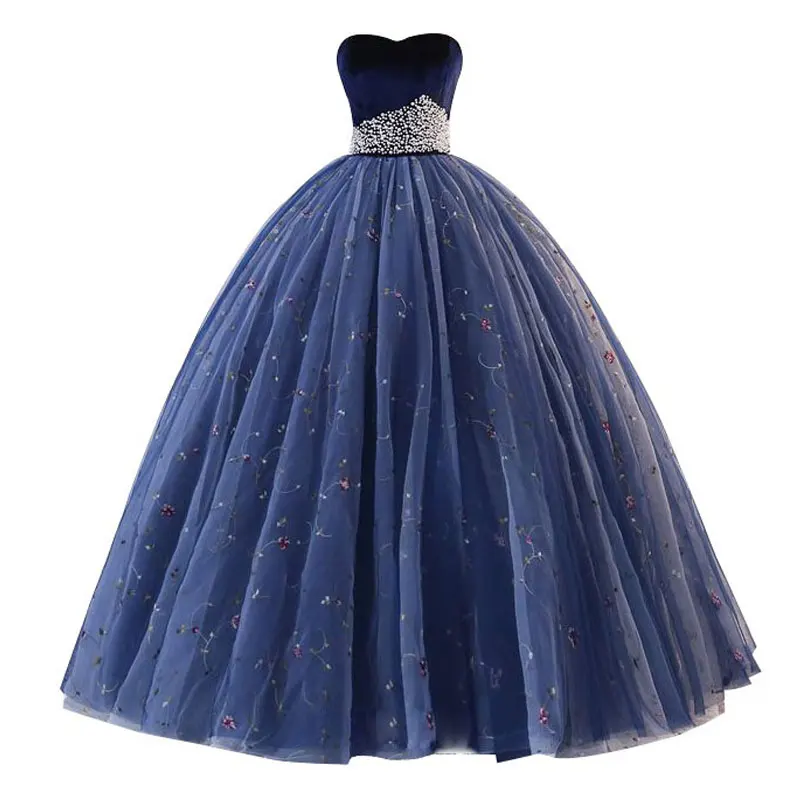 

Elegant Sweetheart Sleeveless Backless Prom Ball Gowns Beaded Waist Ruffled Tulle Floor Evening Formal Dress
