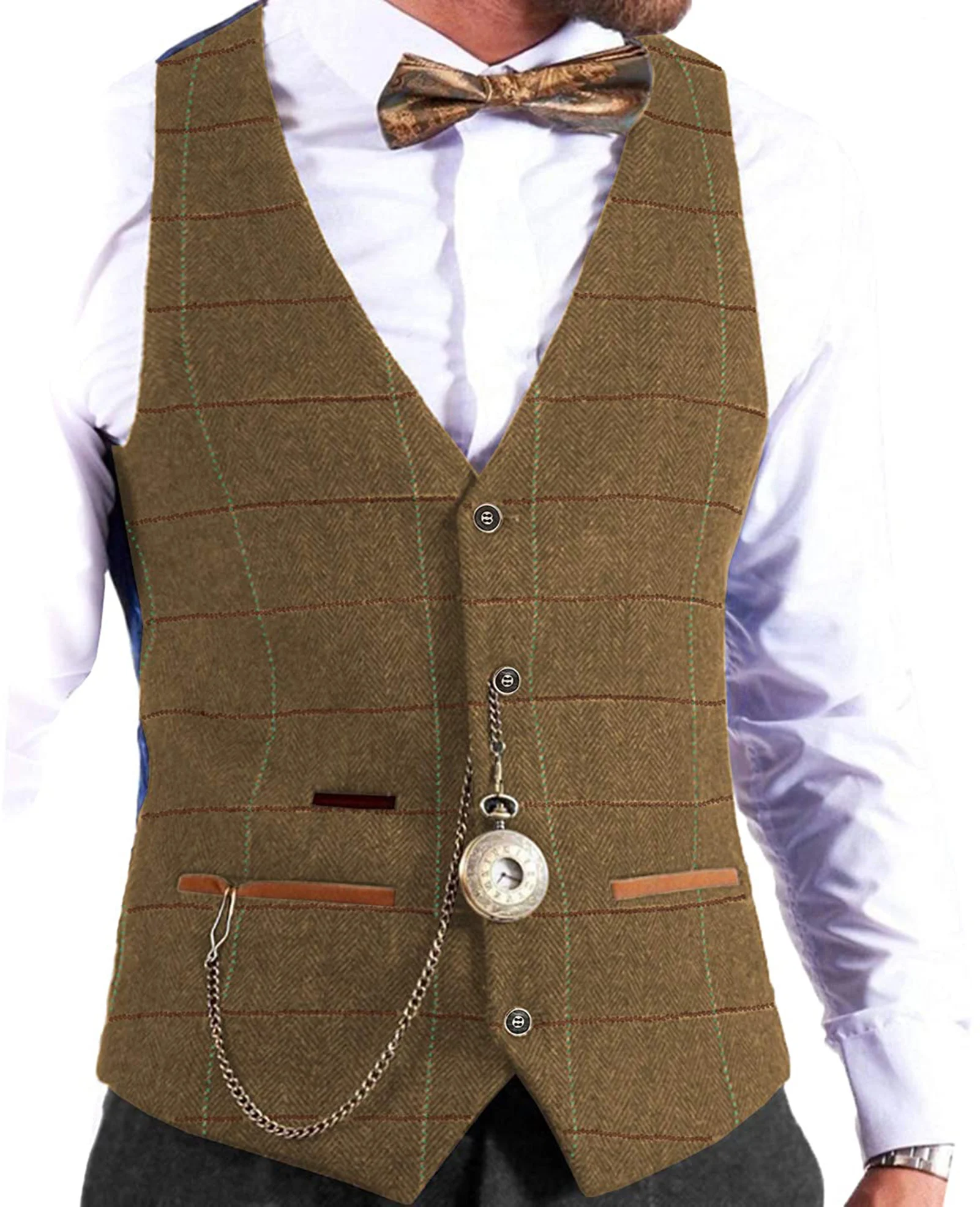 Chaleco De Traje Para Hombre - De Lana Tweed, Doble Botonadura, Vintage, Para Bodas Y Eventos Formales