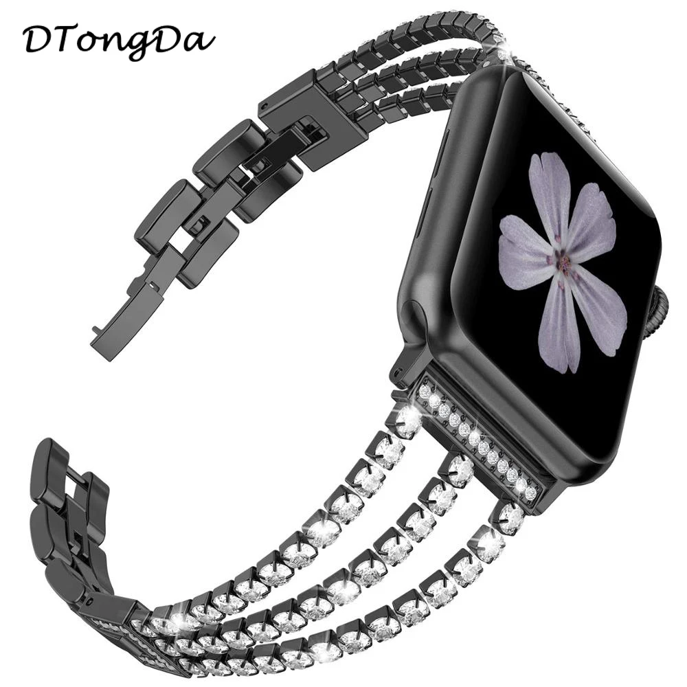 DTD New Women Diamond Watch Band for Apple 38mm 42mm 40mm 44mm iWatch Series 5 4 3 Stainless Steel strap Sport Bracelet | Электроника