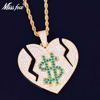 

Missfox New Burst Love Heart Dollar Sign Pendant Chain Necklace Golden Copper Metal Style Fascinating Hip Hop Jewels Trendy Gift