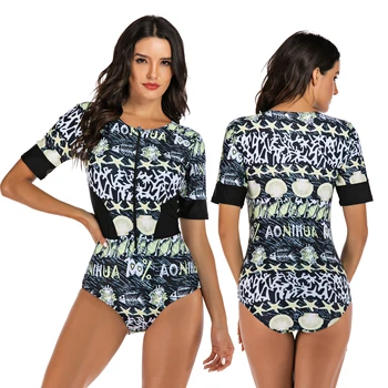 

Short Sleeves Rash Guard Surf Swimwear Women Floral Leaf One Piece Swimsuit for Diving Swimming Suit Rashguard Wetsuits Bodysuit