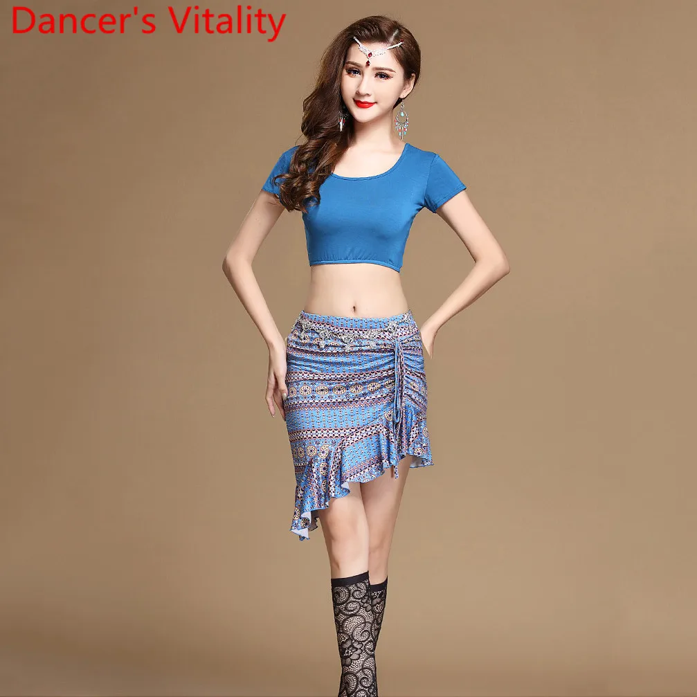 

Belly Dance Practice Clothes Women Beginners Short Sleeve Cropped Top Skirt Oriental Indian Dancing Performance Training Costume