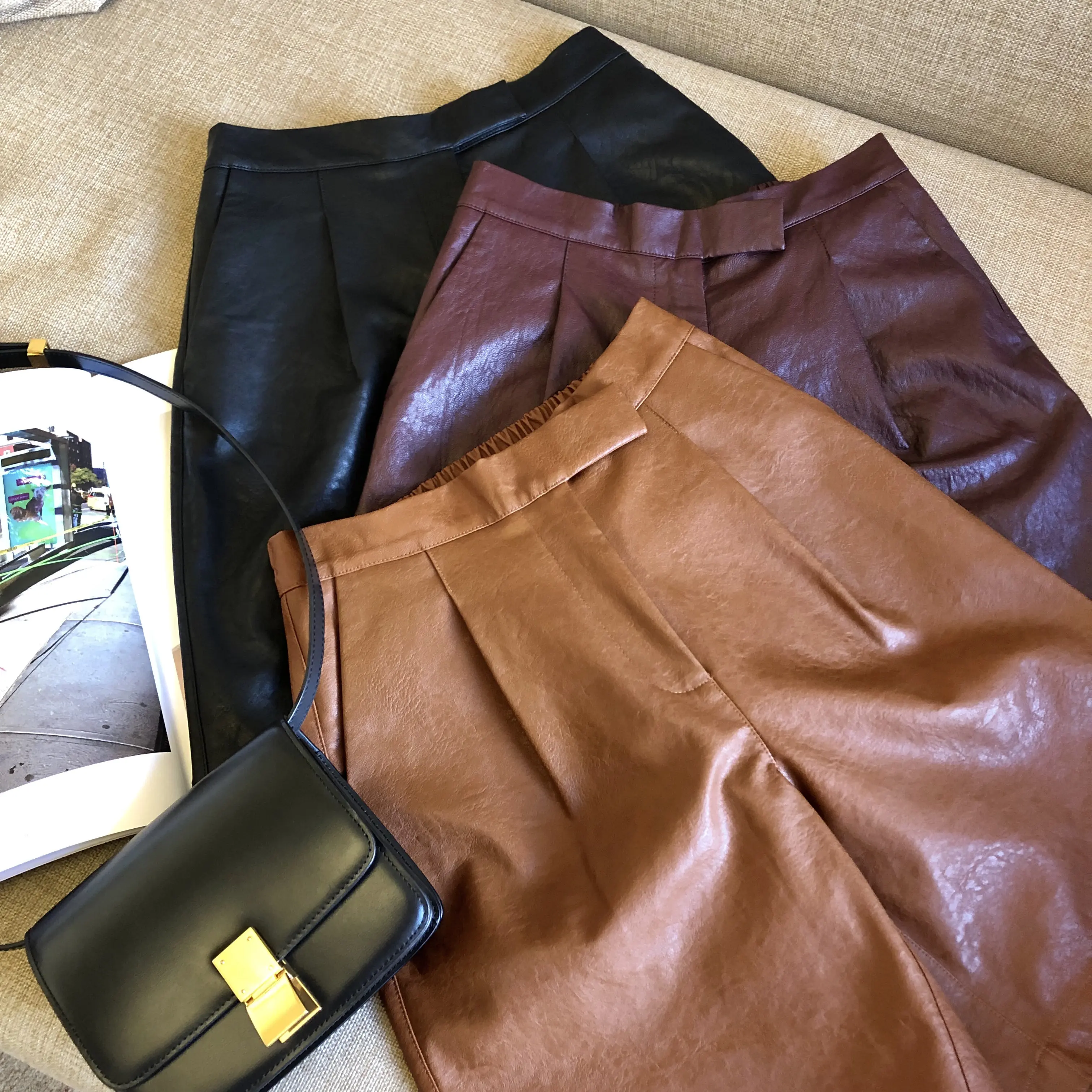 

PU leather pants Half Length Women Autumn Outerwear Trousers High Waist Winter streetwear motor fashion girls PU pantsBoot