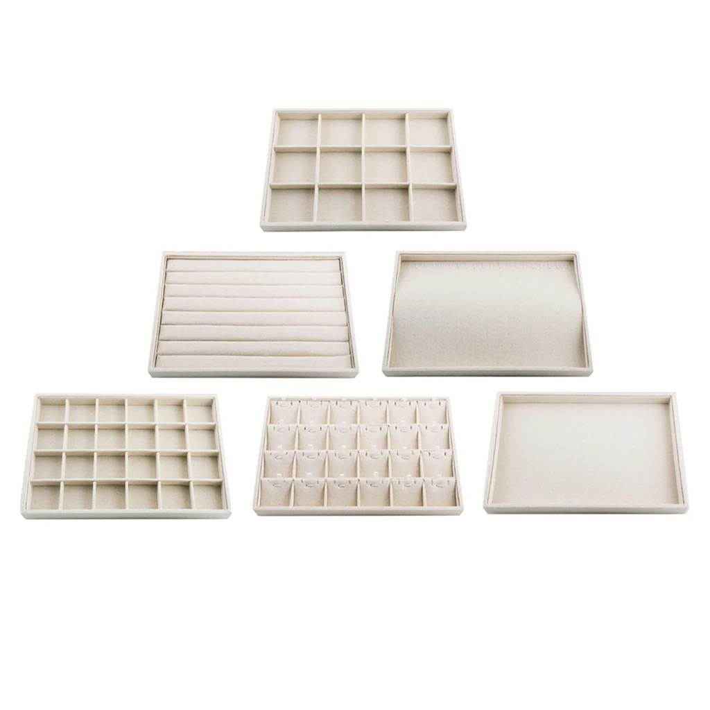 Linen Jewelry Trays Stackable Jewelry Organizer Trays for Showcasing Storing Earrings Bracelets Necklaces Rings Jewelry Display