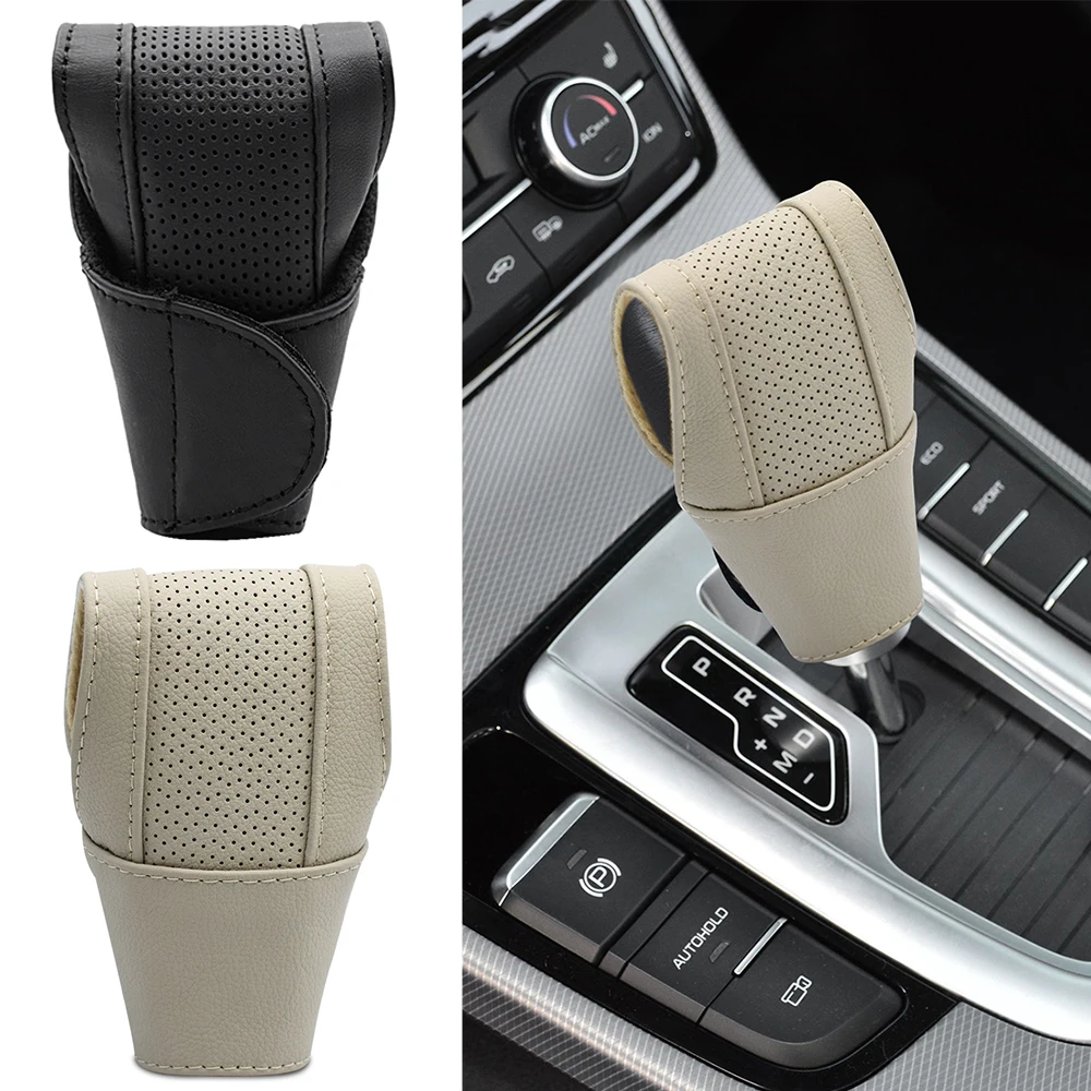 

Leather Car Gear Shift Knob Covers Case Anti-Slip Gearbox Stick Lever Shift Head Collars Handle Protector Accessories