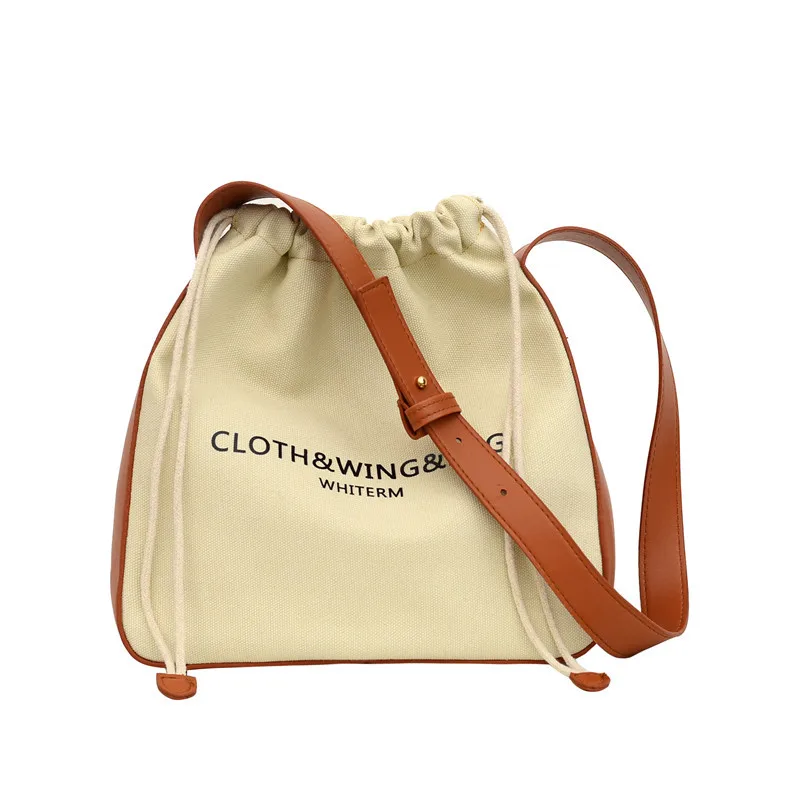 Bags for Womens 2021 Mini Canvas Drawstring Bucket Bag Fashion Shoulder