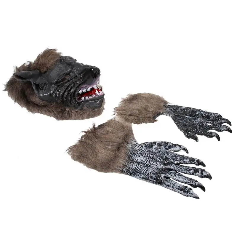 1 Set Halloween Party Masks Wolf Head Claw Props Terrible Makeup Mask For Halloween Party Haunted House Night Club Supplies A2