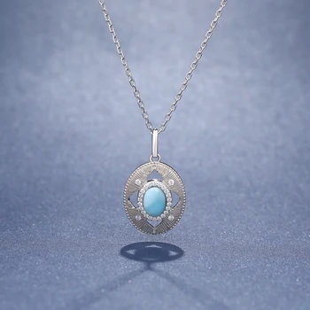 2021 New Trend Classic Charm 925 Sterling Silver Jewelry Gifts Retro Oval Natural Precious Larimar Pendant Necklace for Woman