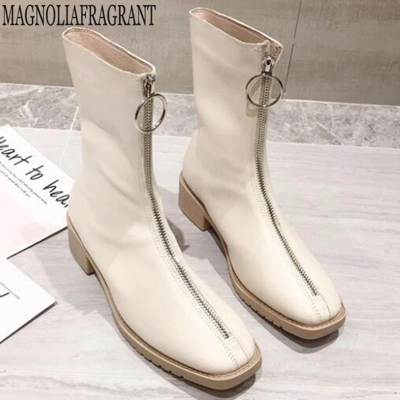 

new Thick heel short Boots Women Spring Autumn British style Ladies Non-slip boots Woman Round toe Front Zipper ankle boots y578