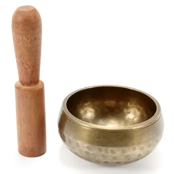 

Buddhism Brass Yoga Tibetan Singing Bowl Wooden Hand Hammered Chakra Buddhist Meditation Home Decoration Ornaments