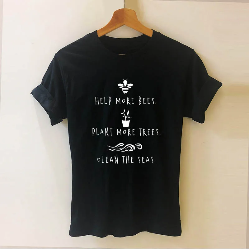 Футболка с надписью Help More Bees Plant Trees забавная футболка женская одежда