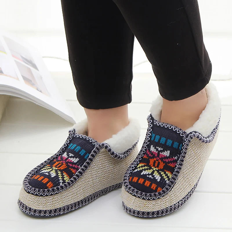 

Women's Slippers For Home Fashion Sun Flower Pattern Cozy Winter Slippers Women Cotton Fabric Rubber Slippers Woman