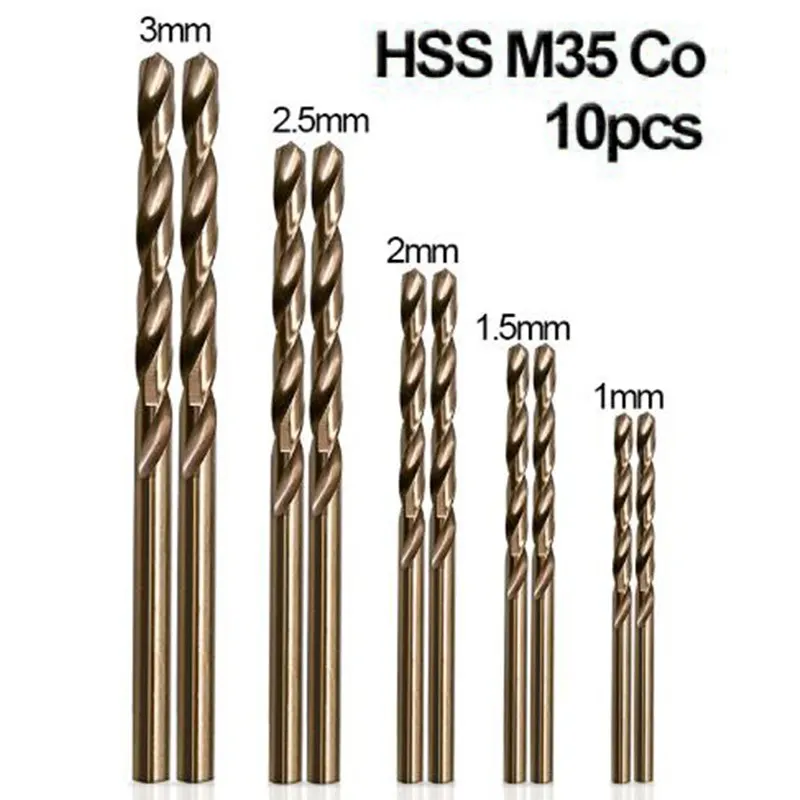 

10pcs/Set Drill HSS M35Co Drill Bit Shank 1mm/1.5mm/2mm/2.5mm/3mm Durable Machinery Parts Accessories