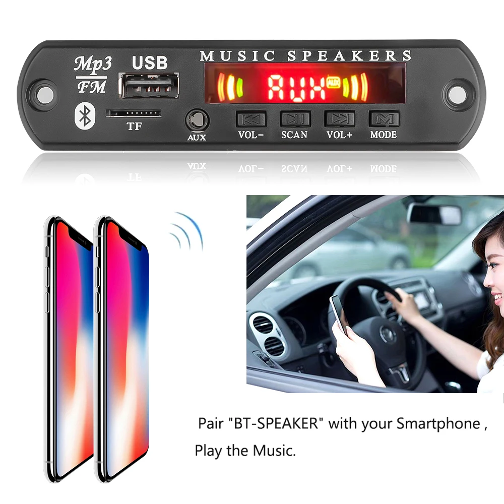 Wireless Bluetooth 5.0 MP3 Player Decoder Board 12V Car Audio USB TF FM Radio