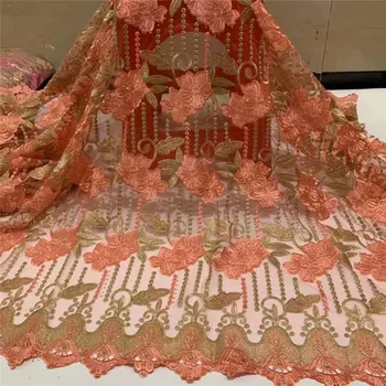 

French Net Lace Fabric 2019 Latest African Guipure Lace Fabric With Embroidery Mesh Tulle Cord Lace Fabric for dress df15-40