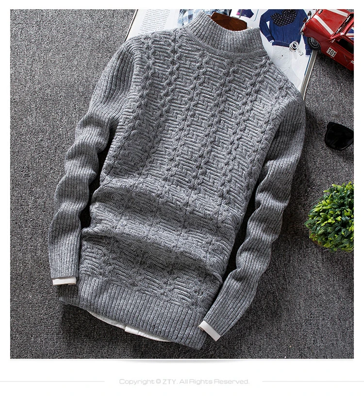 Зимний мужской свитер мужской тонкий прилегающий вязаный пуловер однотонный Повседневный толстый теплый мужской Рождественский свитер Трикотаж