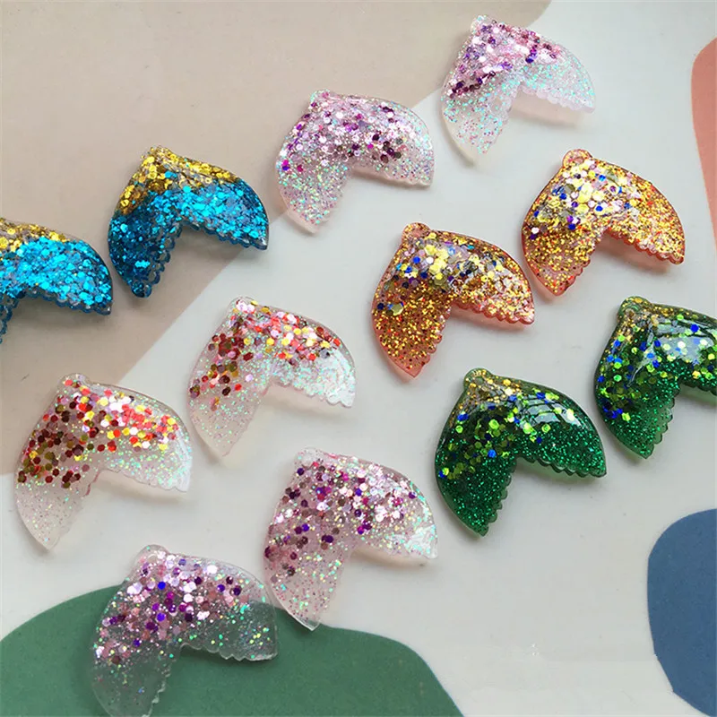 

Spring style 30pcs/lot color glitter/Sequins decoration cartoon Fish tails shape resin beads diy jewelry earring accessory