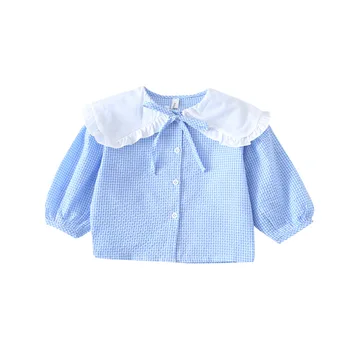 

WLG Girls Casual Blouses Kids Spring Autumn Blue Yellow Bow Plaid Shirt Baby Girl All Match Tops for 1-5 Years