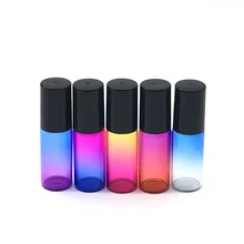 5 шт 5 мл Градиент красочный рулон на стеклянной бутылке пустой аромат эфирное масло духи образец ролик черный колпачок бутылка