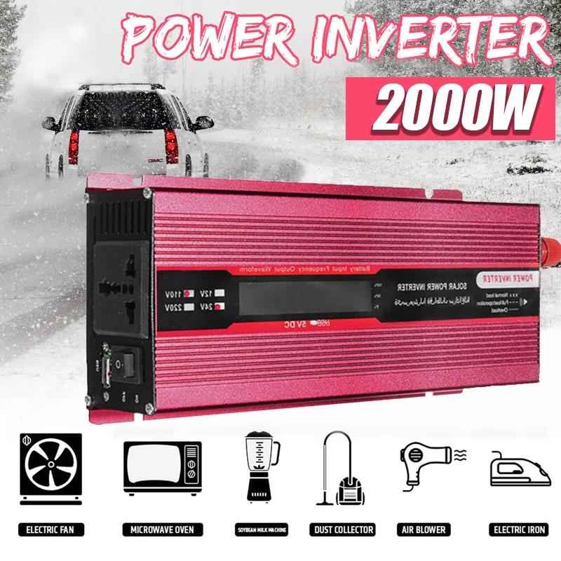 Vehemo Модифицированная синусоида DC12V к AC220V авто Инвертор солнечной энергии инвертор трансформатор портативный автомобильный алюминиевый сплав