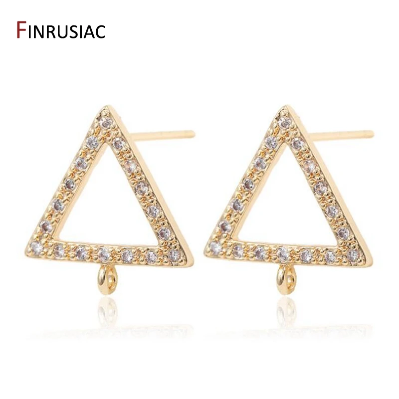 

FINRUSIAC 14K Gold Plated Triangle Shape Stud Earrings Post With Loop For DIY Jewelry Making Zircon Earring Hook Findings