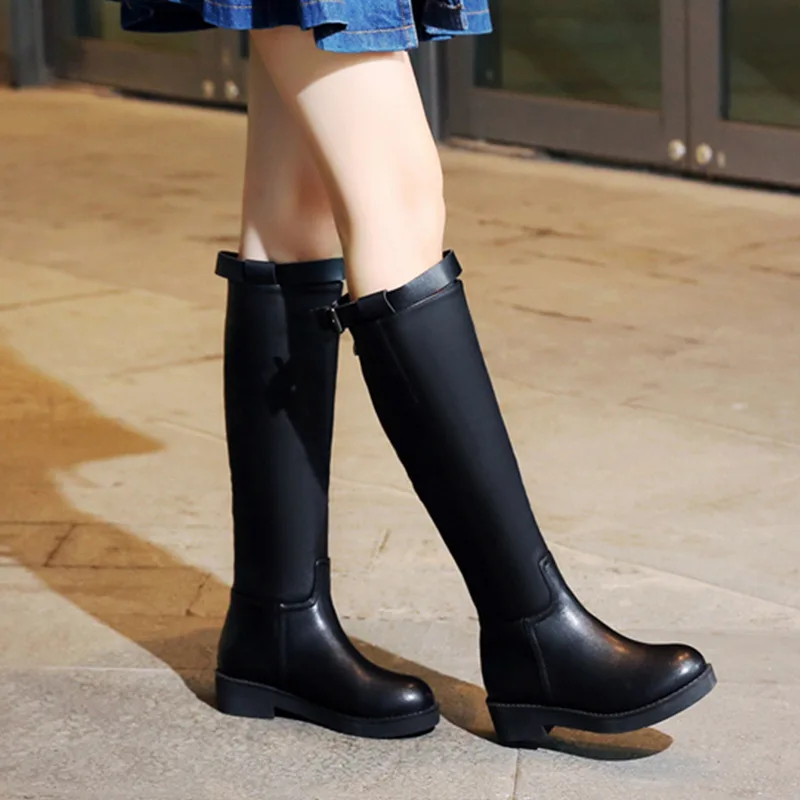 

With Genuine Leather Boots Flat Bottom Woman Boots High Cylinder Boots Knight Boots