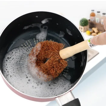 

NICEYARD Natural Coconut Brown Long Handle Non-stick Oil Pot brush Cleaning Brush Dish Washing Tool Household Accessories