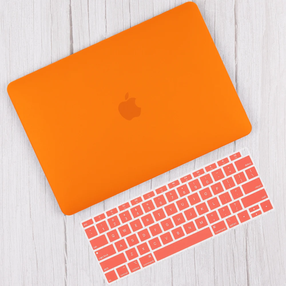 Жесткий Чехол для ноутбука+ кожный чехол для клавиатуры Apple MacBook Air 13 A1466 A1369 для нового Pro 13 15 Touch Bar A2159 A1990 A1932 - Цвет: Orange