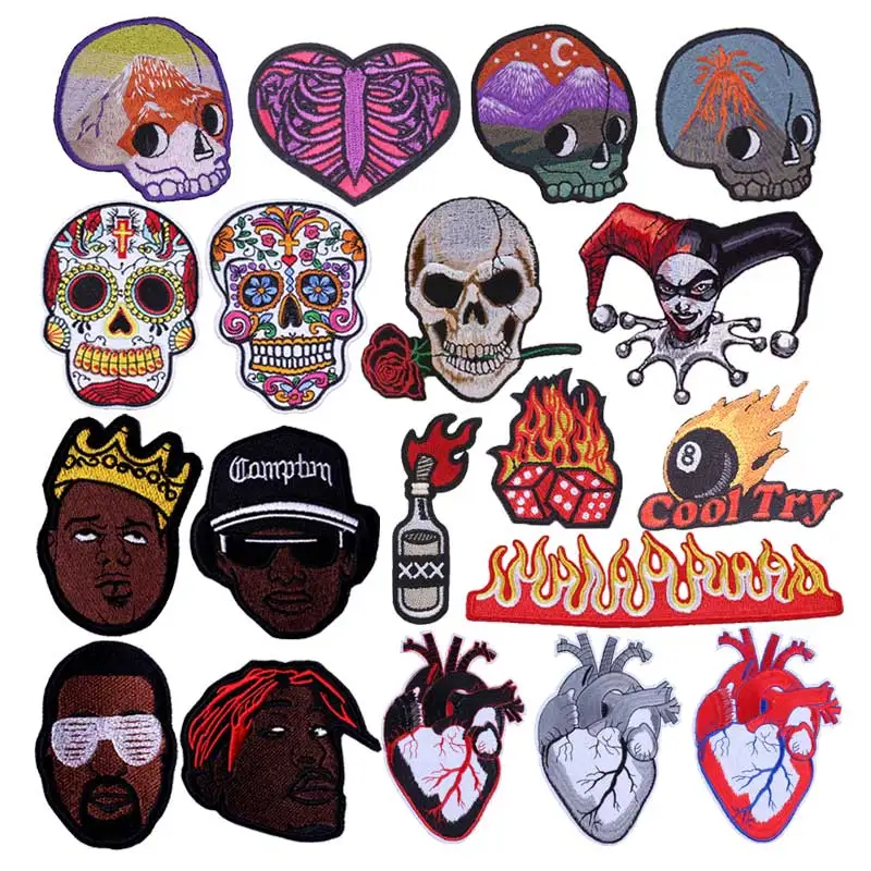 

Iron On Patches Sticker Stripe Patch Punk Skull Tshrit 3D Embroidery Patches For Clothing Applique on clothes Patches On Clothes